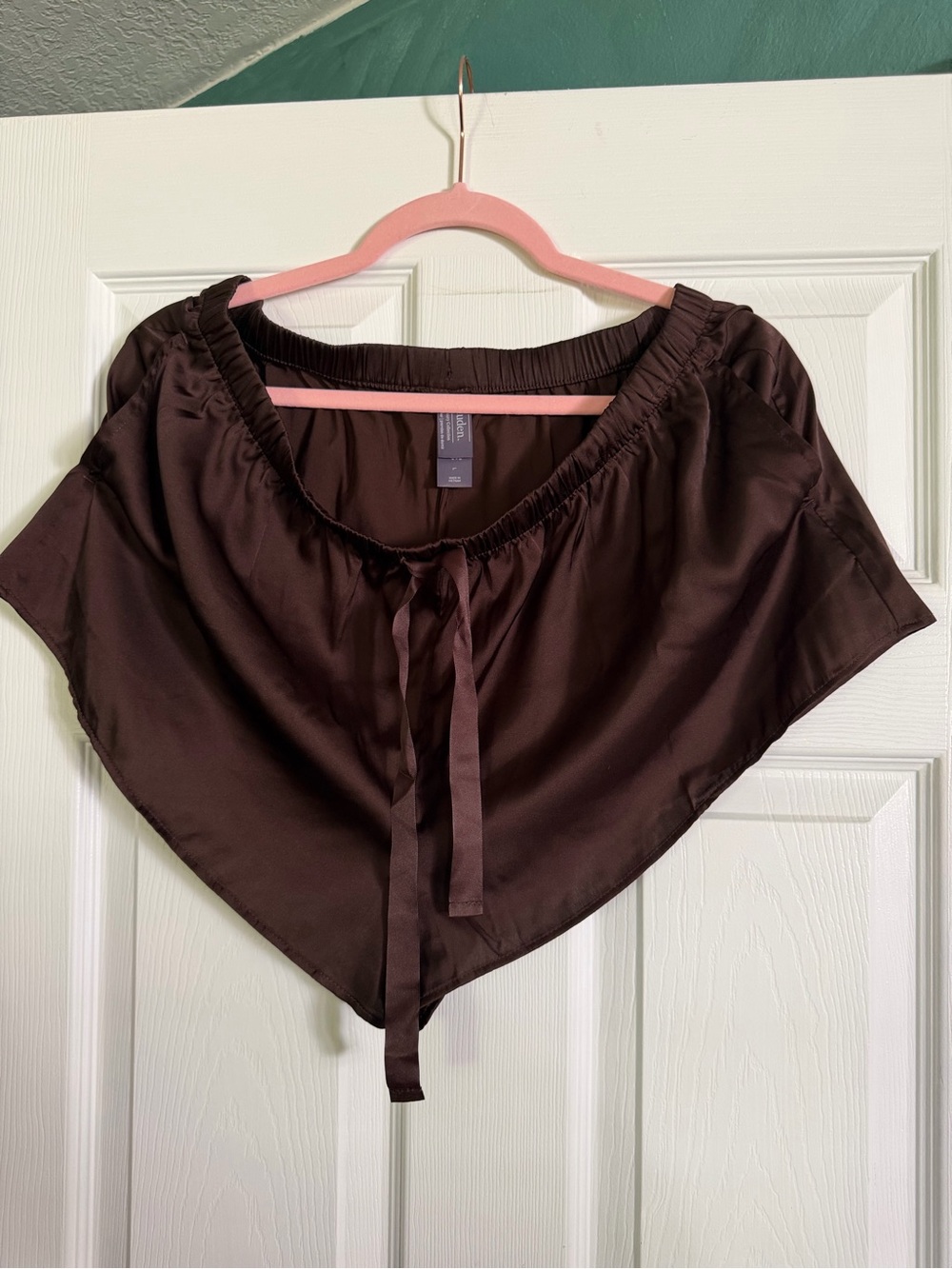 Auden Brown Satin Sleep Short with Pink Waistband